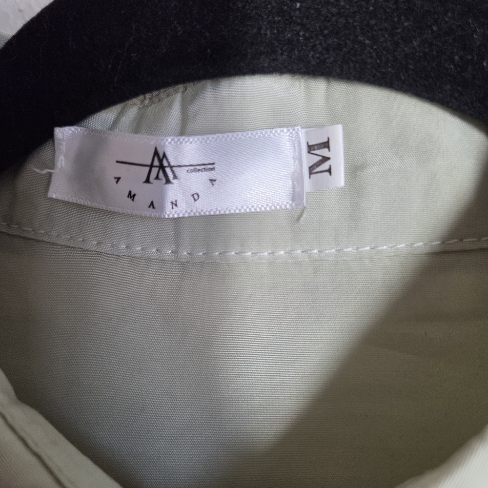 Cropped Sage Green Utility Blouse Drawstring Cinch Hem Shacket Size Medium - Picture 5 of 11
